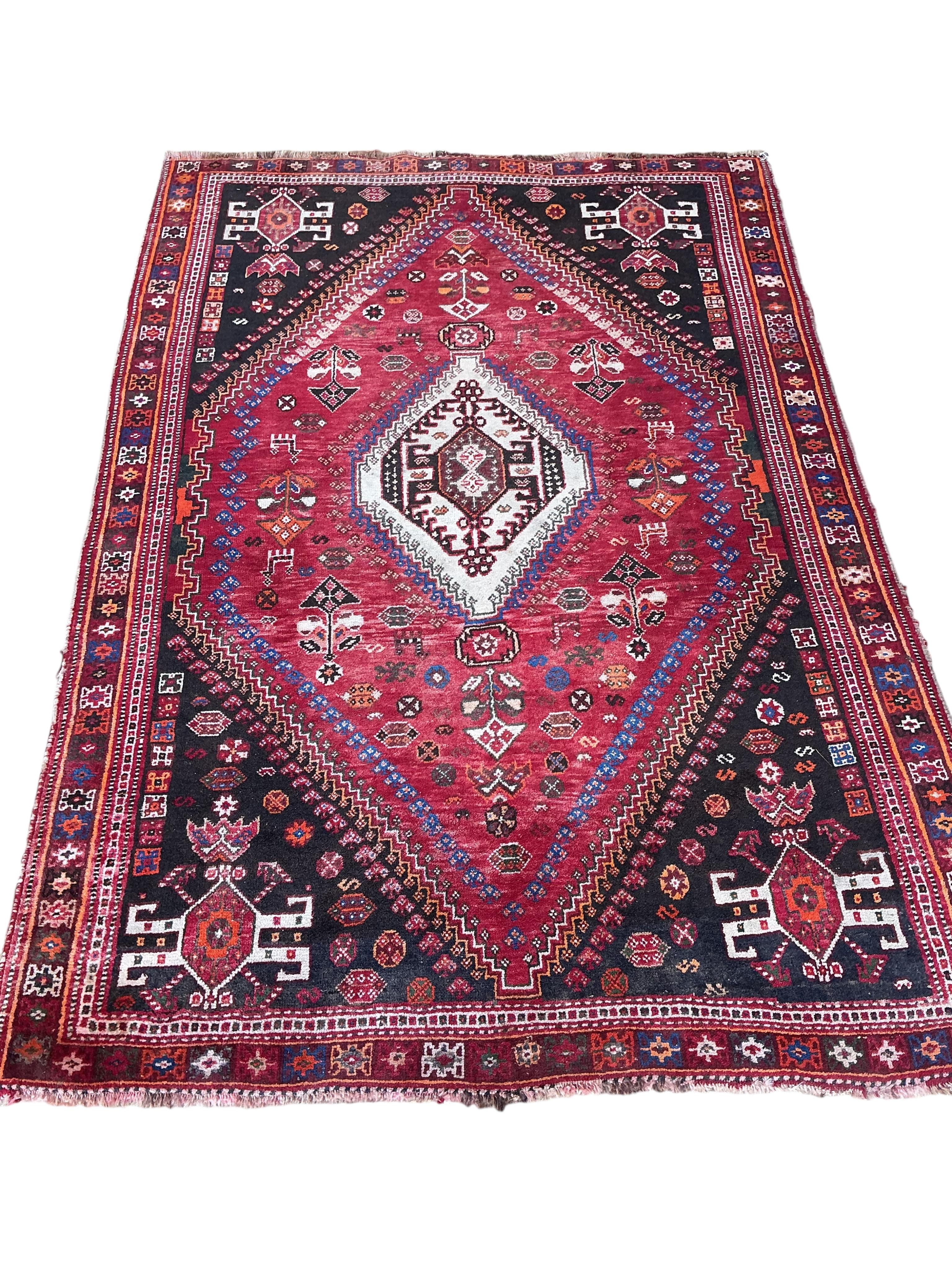 A Hamadan red ground rug, 176 x 128cm together with a smaller Bokhara mat